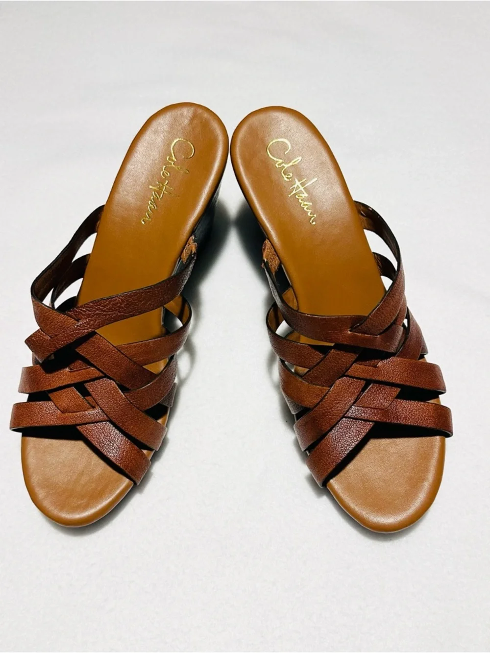 Cole Haan Nike Air Strappy Woven Leather Wedge Slide Sandals,Size 8.5B - Picture 3 of 9